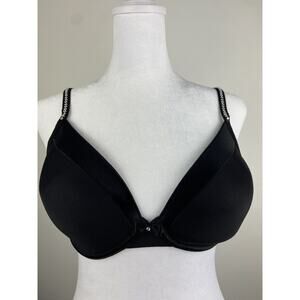 Warners Black Satin Rhinestone Padded Wireless Bra Size 36D (988)